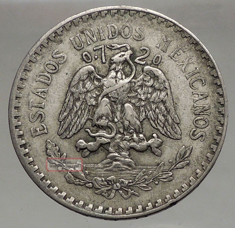 1927 Old 1 Un Peso Silver Mexican Coin Coat Of Arms Of Mexico Liberty 