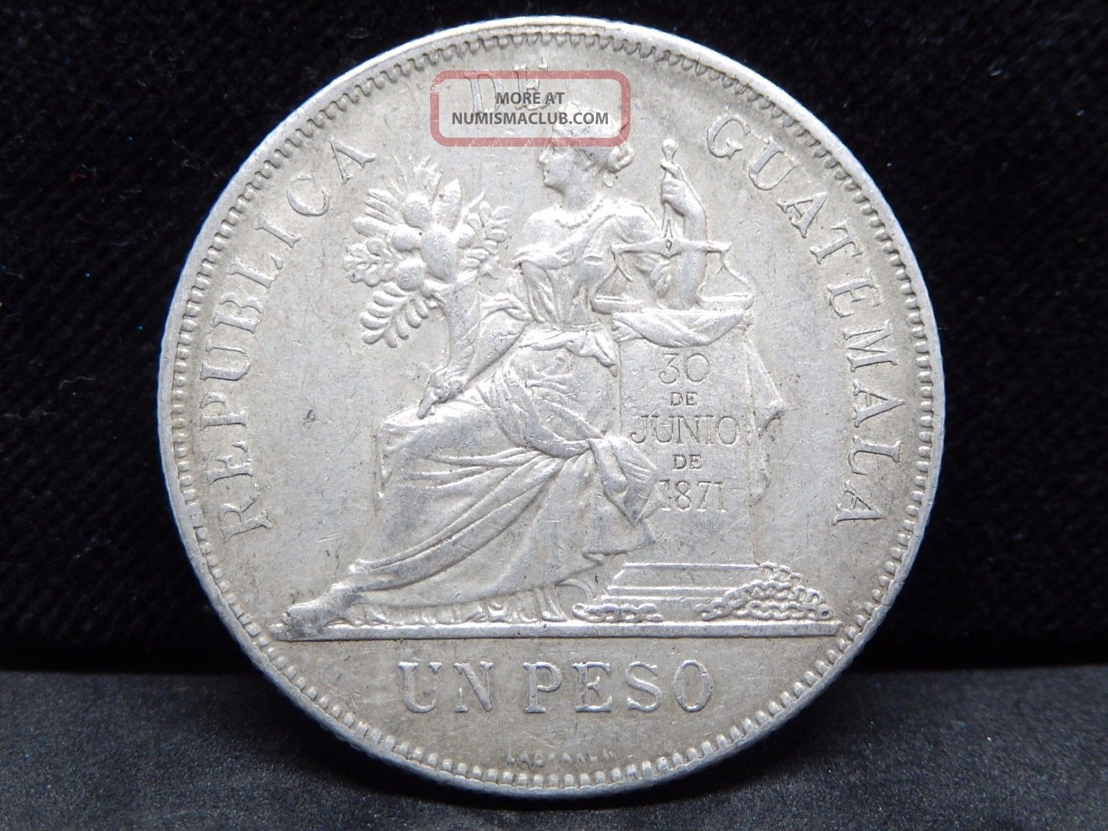 Guatemala 1 Peso 1894,  Silver Crown Size,  Xf Guatemala photo