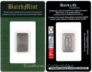 Rhodium Bar 1/10 Oz Baird & Co London.  999 Pure Rh - Rarest Precious Metal photo