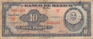 Mexico 10 Pesos 8.  11.  1961 Series Ls Prefix B Circulated Banknote K2 photo