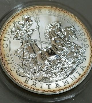 1999 Great Britain 2 Pound Britannia Chariot 1 Oz Silver Coin Reverse Proof Tone photo
