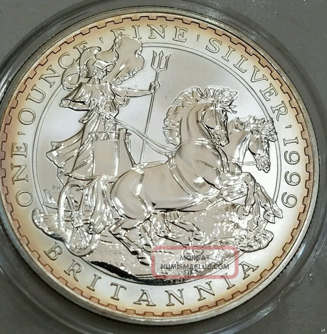 1999 Great Britain 2 Pound Britannia Chariot 1 Oz Silver Coin Reverse