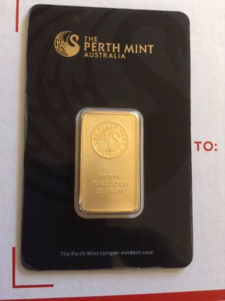 20 Gram Perth Gold Bar.  9999 Fine 24kt In Tamper Evident Case With Assay photo