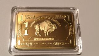 1 Ounce Gold Plated Buffalo Bar 100 Mills Gold Clad (plated) photo