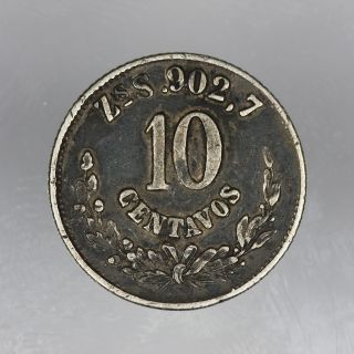 Mexico 10 Centavos,  1885 Zs S Zacatecas Neat Split Die photo