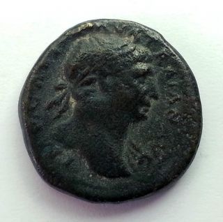 Ancient Trajan Ae Quadrans.  Ad 115. photo