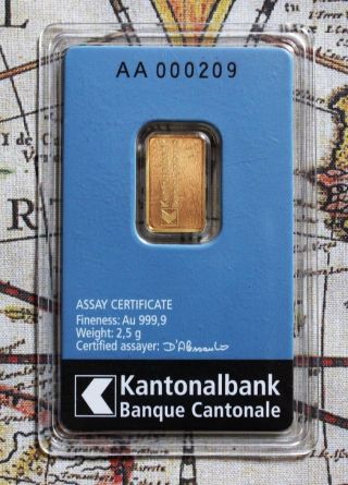 2,  5 Gram 999,  9 Fine Gold Bar,  Cantonal Bank Suisse,  Edition 2016,  Uc photo