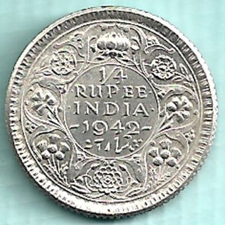 British India - 1942 - King George Vi Emperor - 1/4 Rupee - Rare Silver Coin photo