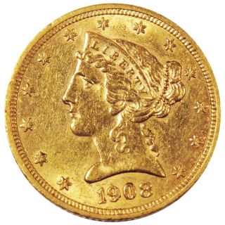 1908 $5 Gold Liberty Head Half Eagle photo