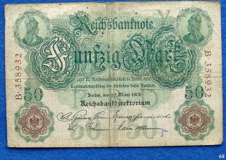 Germany 1906 50 Mark Vintage Old Banknote Note photo