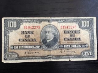 Bank Of Canada 1937 - $100 Note - Prefix B/j - Signed Gordon & Towers - photo
