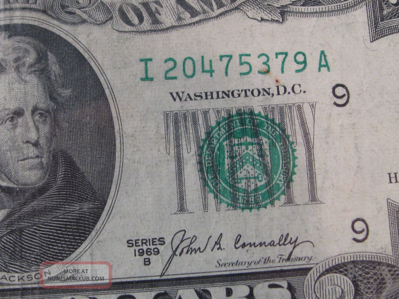 1969 - B $20 Us Frn Note.  Rare I - A Block.  Serial I20475379a.  39 Small Size Notes photo