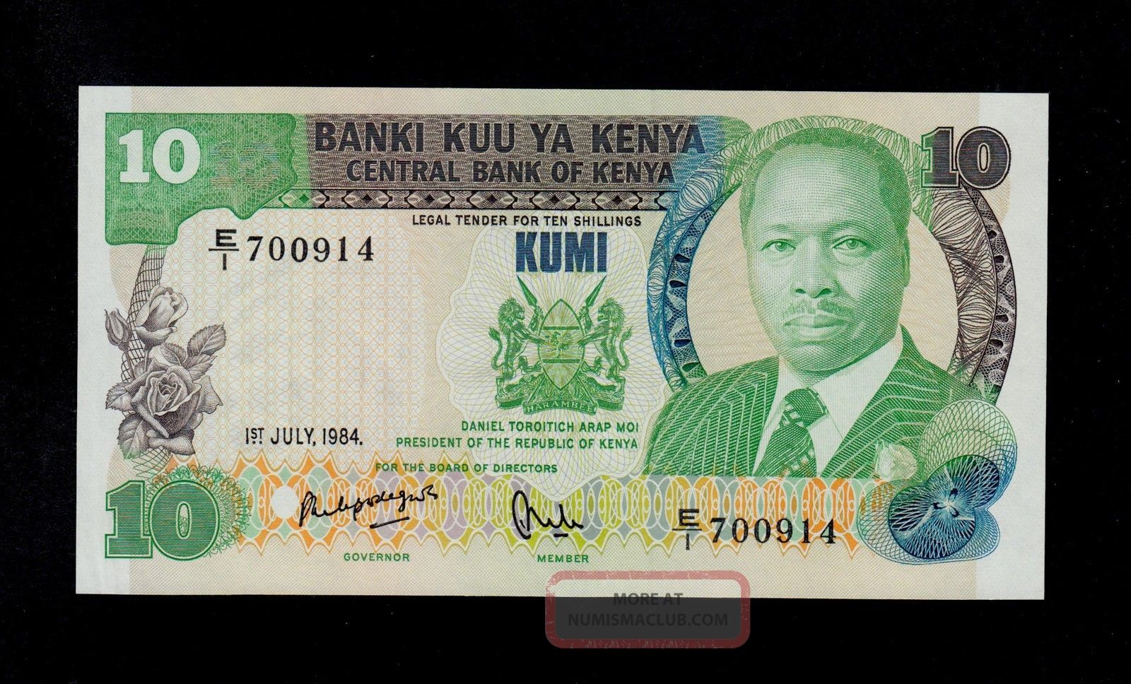 Kenya 10 Shillings 1984 E/1 Pick 20c Unc . Banknote.