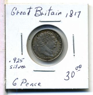 Great Britain 6 Pence 1817, .  925 Silver,  Xf photo