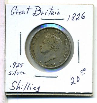 Great Britain Shilling 1826, .  925 Silver,  Fine, photo
