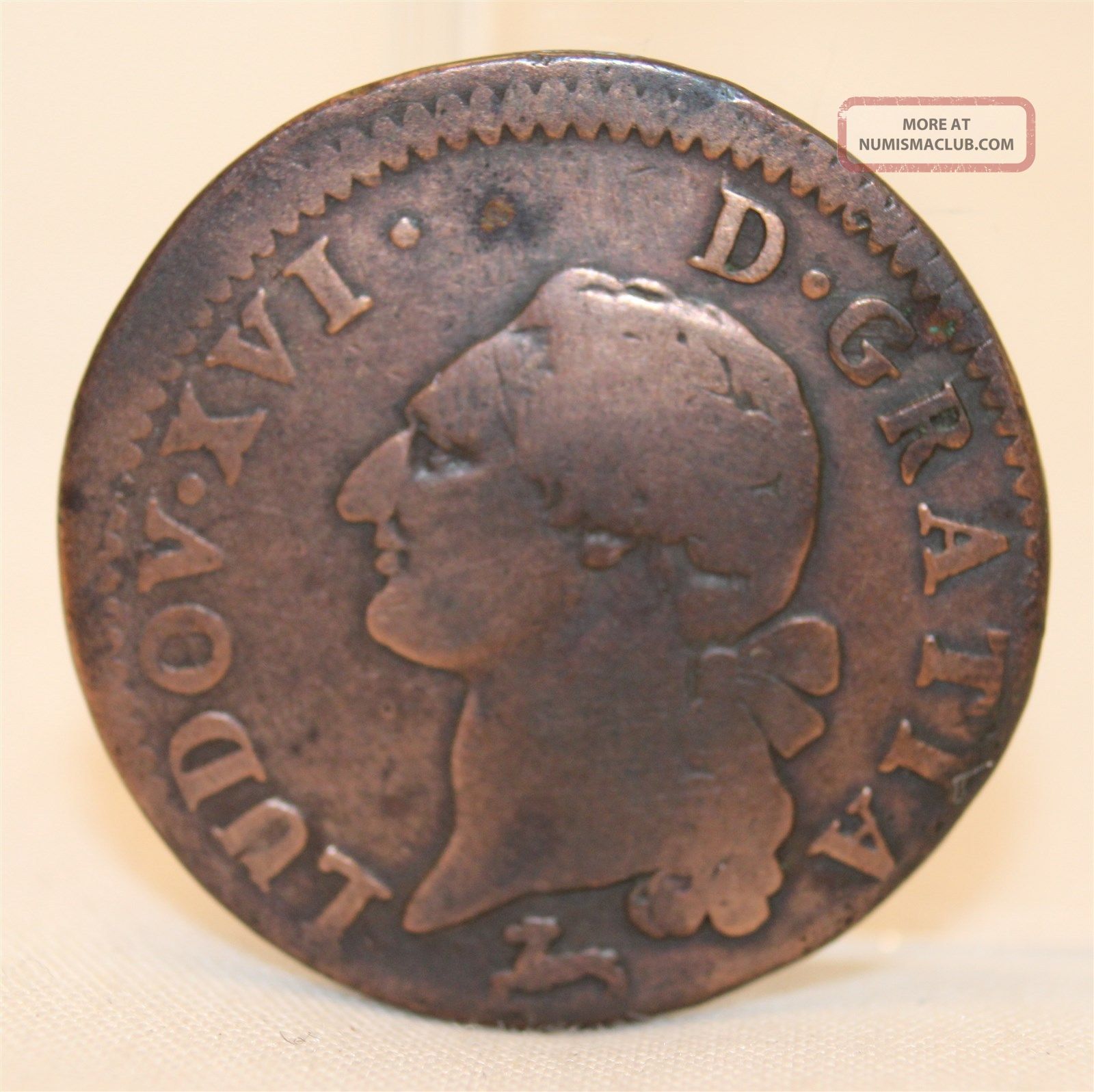1786 France Louis Xvi Copper Scarce 1 Liard French Colonial Copper Coin