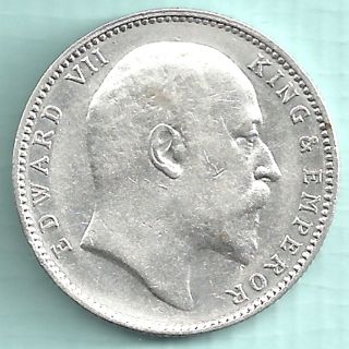 British India - 1904 - King Edward Vii - One Rupee - Rare Variety Silver Coin photo