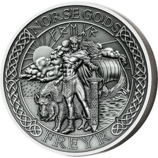 Cook Islands 2016 10$ The Norse Gods - Freyr 2 Oz Antique Finish Silver Coin photo