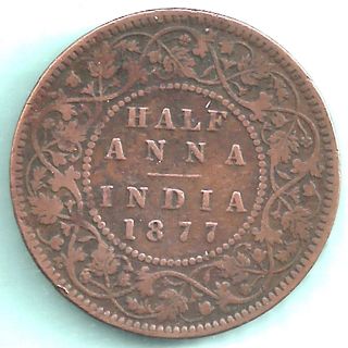 British India - 1877 - Victoria Empress - Half Anna - Rarest Date Coin In Condit photo