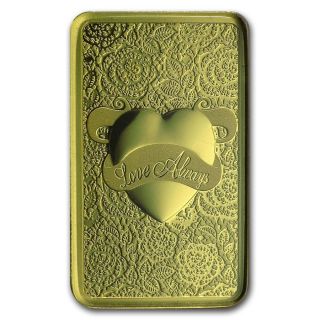 5 Grams Gold Bar Au 999.  9 Pamp Suisse Love Always (in Assay) Unc photo