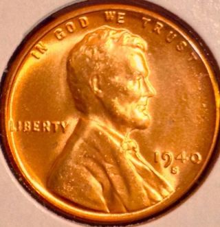 1940 S Lincoln Wheat Cent.  Luster Lt Tone Bu Rd.  45 Off 9/2 Bj photo