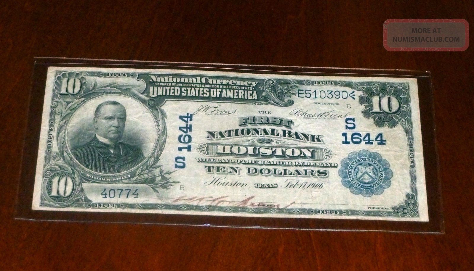 1902 $10 Houston National Currency Fr 617 Serial E510390 Paper Money: US photo