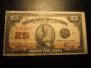 1923 Dominion Of Canada Shinplaster 25 Cents Paper Mccavour Saunders 295017 photo