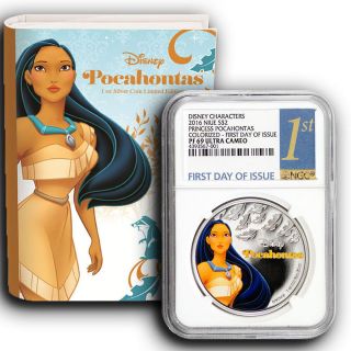 2016 Pocahontas Disney Princess Ngc Pf69 First Day Of Issue 1 Oz Silver Coin photo