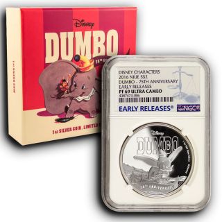 2016 Disney Dumbo Ngc Pf69 Er Niue 1 Oz Proof Silver Coin photo