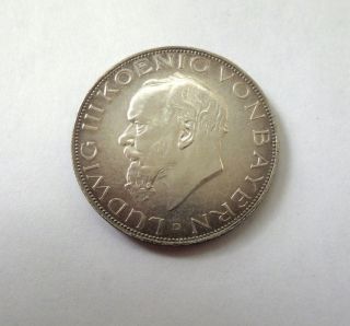 1914b Germany Bavaria Km 1005 Silver Coin 3 Mark Bu Ludwig Iii photo