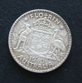 1943 - S Australia Silver Florin 2 Shilling Coin Rare photo