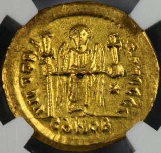 Gold Solidus Ad527 - 565 Justinian I Uncirculated - Mintstate Perfect 5/5 By Ngc photo