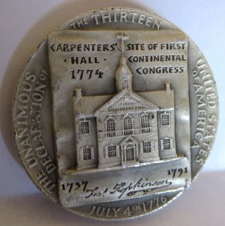 . 999 Pure Silver 1966 Medallic Art Francis Hopkinson Medal Signed Declaration photo