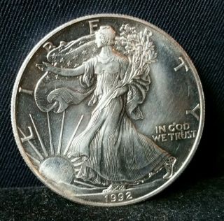 1992 Unc.  American Eagle Silver Dollar 1 Oz Walking Liberty,  Fine Silver Nr photo