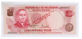 A 000000 1969 Philippines 50 Peso Pilipino Series Specimen Note,  P146 S2,  Unc. photo