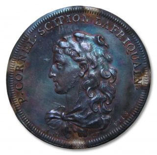 Incredible Circa 1750 Silver Medal Roman Lion P C Scipio Africanus J.  Dassier photo
