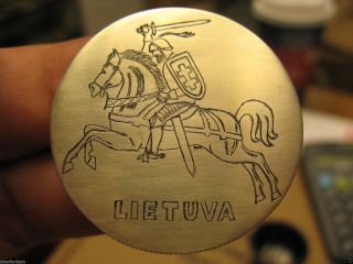 Lithuania Lietuva Gediminas Tower Vytautas Hand Engraved On Latvia Silver Coin photo