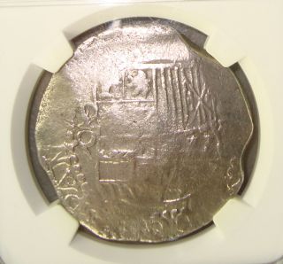 (1613 - 17) Potosi,  Bolivia Assayer Q Silver 8 Reales Cob Ngc Vf Details photo