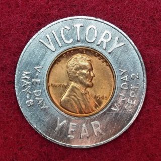 Victory Year V - E Day / V - J Day 1945 - P (uncirculated) Encased Wheat Cent.  12154 photo