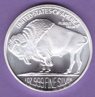 Silver Buffalo Indian Head Silver Round 1oz 999 Fine Silver 2015 Usa Troy Ounce photo