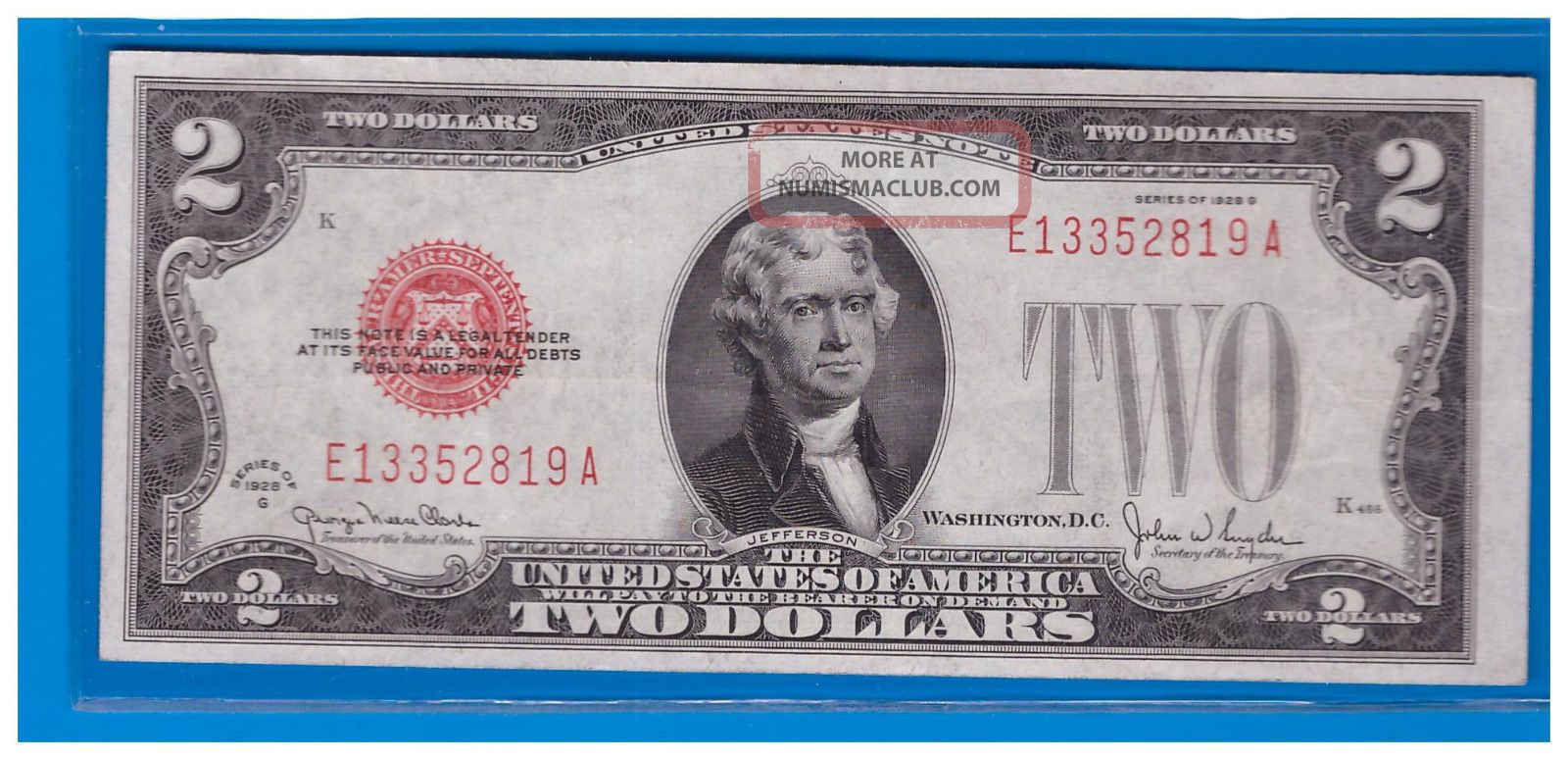 1928g $2 Dollar Bill Old Us Note Legal Tender Paper Money Currency Red Seal F834 Small Size Notes photo