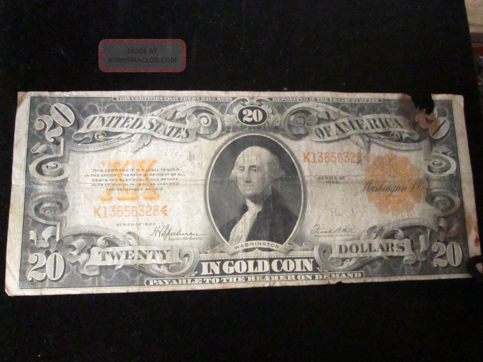 1922 Large Size $20 Gold Certificate Large Size Notes photo