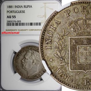 India - Portuguese Silver Luiz I 1881 Goa Rupia Ngc Au55 Toning Scarce Km 312 photo