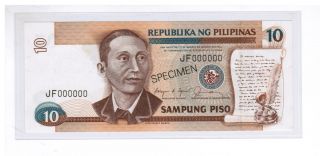 P169s 1987 Philippines 10 Peso C.  Aquino,  Fernandez Specimen Note,  Jf000000 Unc. photo