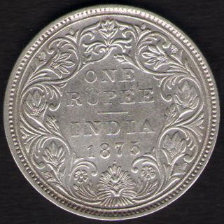 British India 1875 Victoria Empress One Rupee Silver Dot Variety Coin Rare Year photo