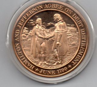 Hamilton And Jefferson Agree On Debt Rettrement,  June 1790 - Solid Bronze Medal photo