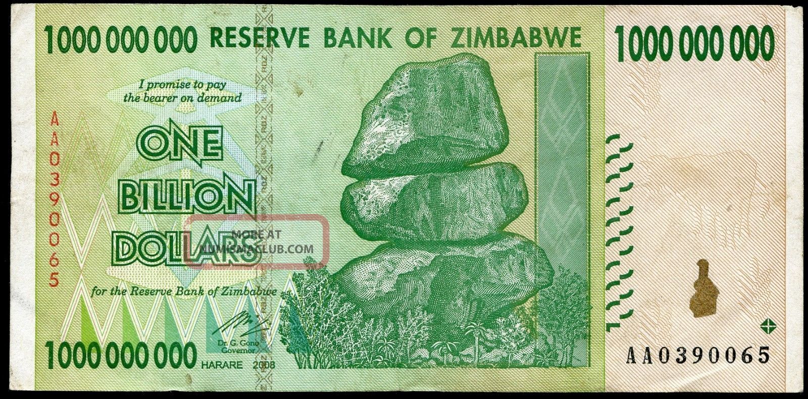 UNC,Trillion Ser Zimbabwe 1 Billion Dollars Uncirculated Banknote P83 AA//2008