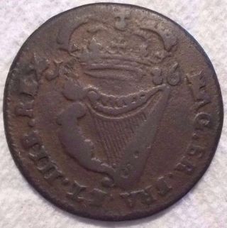 1686 Ireland 1/2 Penny Km 92 Copper Coin photo