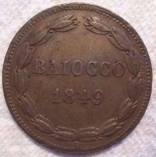 1849 - Ivr Rare Italian States Papal States Baiocco Km 1339.  1 Copper Coin photo