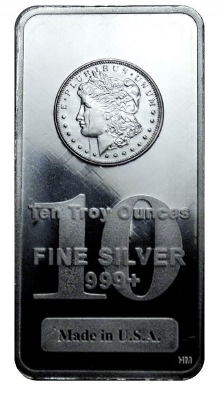 Morgan Dollar Design 10 Oz.  999 Fine Silver Bar - Made In Usa Sku27207 photo